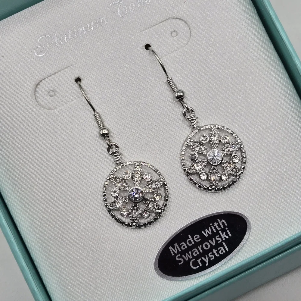 Vintage Style Earrings Made w Swarovski Crystals Silver Overlay - Picture 3 of 10